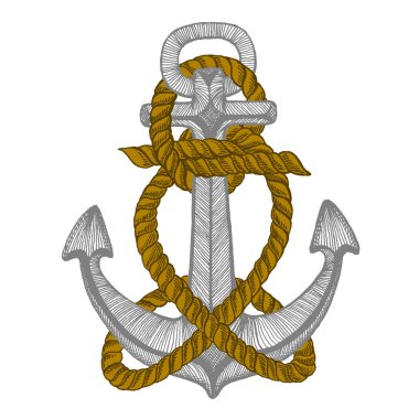 Vektör çapa. Deniz, okyanus, denizci işareti. T-shirt, logo, rozet, amblem için vintage illüstrasyon el çekilmiş.