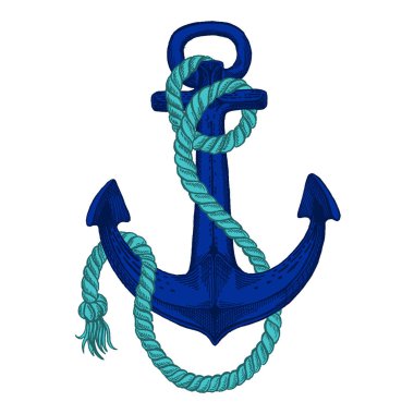 Vektör çapa. Deniz, okyanus, denizci işareti. T-shirt, logo, rozet, amblem için vintage illüstrasyon el çekilmiş.