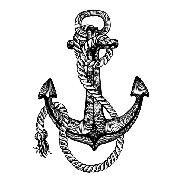 Ancla vectorial. Mar, océano, señal de marinero. Ilustración vintage dibujada a mano para camiseta, logotipo, insignia, emblema . — Archivo Imágenes Vectoriales