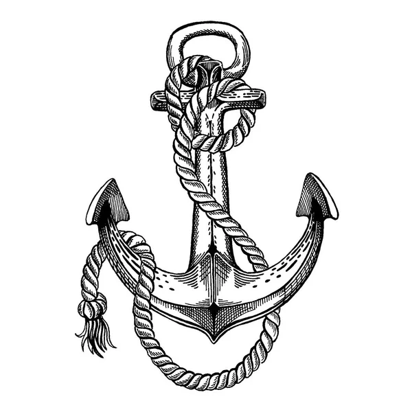 Vektor kotva. Mořská, oceánu, námořník znamení. Ručně tažené vintage ilustrace pro tričko, odznak, logo, emblém. — Stockový vektor