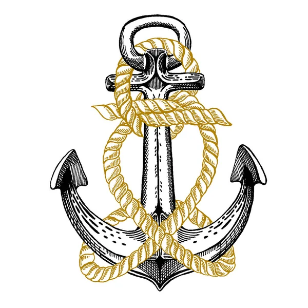 矢量锚。海, 海, 水手标志。手工绘制的 t恤, 标志, 徽章, 标志的老式插图. — 图库矢量图片