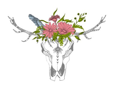 Kabile boho kafatası çiçekli. Geleneksel süs. Vahşi ve özgür olmak.