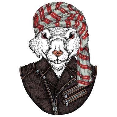 Wild rat portrait wearing traditional arabian headdress. Symbol chinese happy new year 2020.