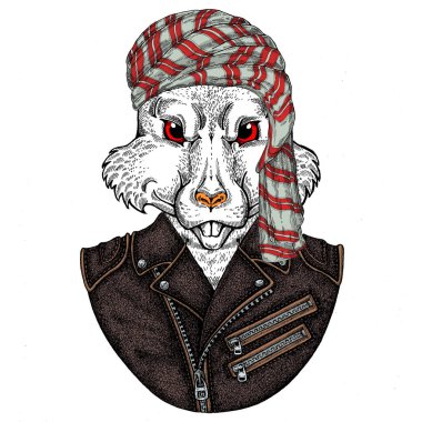 Wild rat portrait wearing traditional arabian headdress. Symbol chinese happy new year 2020.