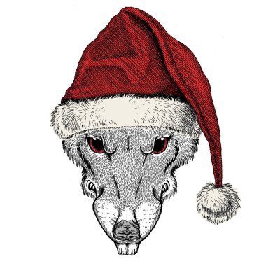 Noel Baba şapkası takan vahşi bir fare. Geleneksel Noel başlıklı bir hayvan. Çin 'in mutlu yeni yılı 2020.