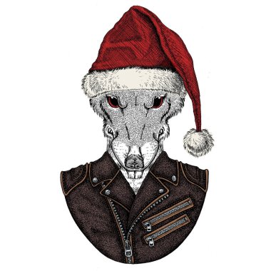 Noel Baba şapkası takan vahşi bir fare. Geleneksel Noel başlıklı bir hayvan. Çin 'in mutlu yeni yılı 2020.