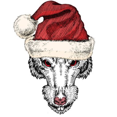 Noel Baba şapkası takan vahşi bir fare. Geleneksel Noel başlıklı bir hayvan. Çin 'in mutlu yeni yılı 2020.