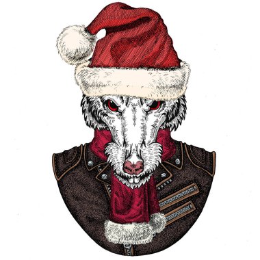 Noel Baba şapkası takan vahşi bir fare. Geleneksel Noel başlıklı bir hayvan. Çin 'in mutlu yeni yılı 2020.