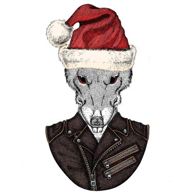 Noel Baba şapkası takan vahşi bir fare. Geleneksel Noel başlıklı bir hayvan. Çin 'in mutlu yeni yılı 2020.