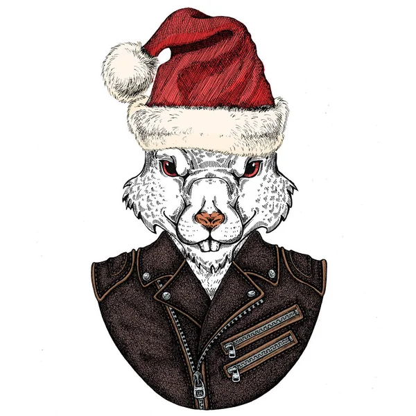 'γριος αρουραίος με καπέλο Αϊ Βασίλη. Ζώο με παραδοσιακή Χριστουγεννιάτικη κόμμωση. Σύμβολο κινέζικο ευτυχισμένο το νέο έτος 2020. — Φωτογραφία Αρχείου