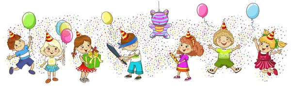 孩子们的生日派对 孩子们庆祝。 弹奏pinata. — 图库矢量图片