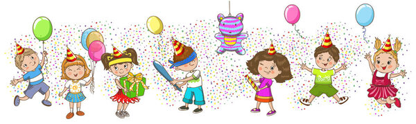 Children birthday party. Kids celebration. Play pinata.