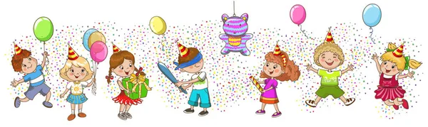 孩子们的生日派对 孩子们庆祝。 弹奏pinata. — 图库矢量图片