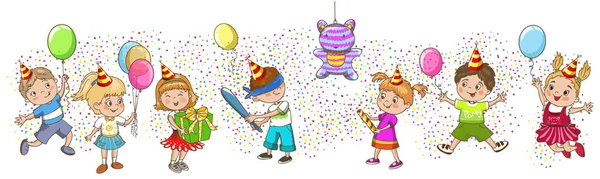 Fiesta de cumpleaños de niños. Celebración infantil. Juega piñata . — Archivo Imágenes Vectoriales