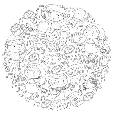 Sahnede Sahne alan Bir Çocuğun İmajı. Çocuklu tiyatro. Renk sayfası.