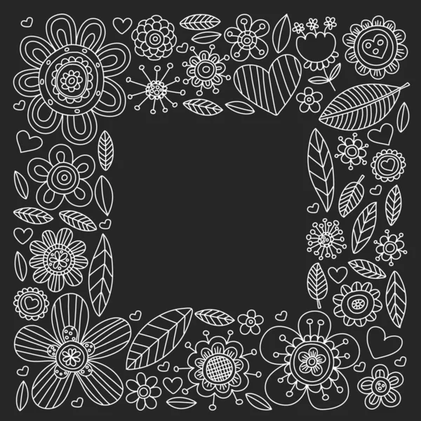 Flowers March 8. Doodle frame with vector icons for women. — Stock Vector