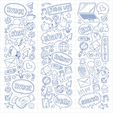 Sosyal medya, iş, yönetim vektör simgeleri. İnternet pazarlama, iletişim.