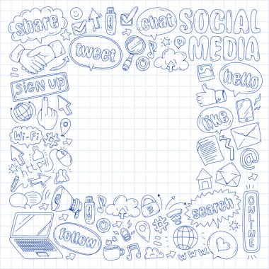 Sosyal medya, iş, yönetim vektör simgeleri. İnternet pazarlama, iletişim.