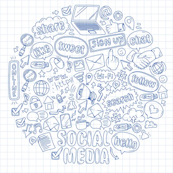 Social Media, Wirtschaft, Management-Vektor-Symbole. Internet Marketing, Kommunikation. — Stockvektor