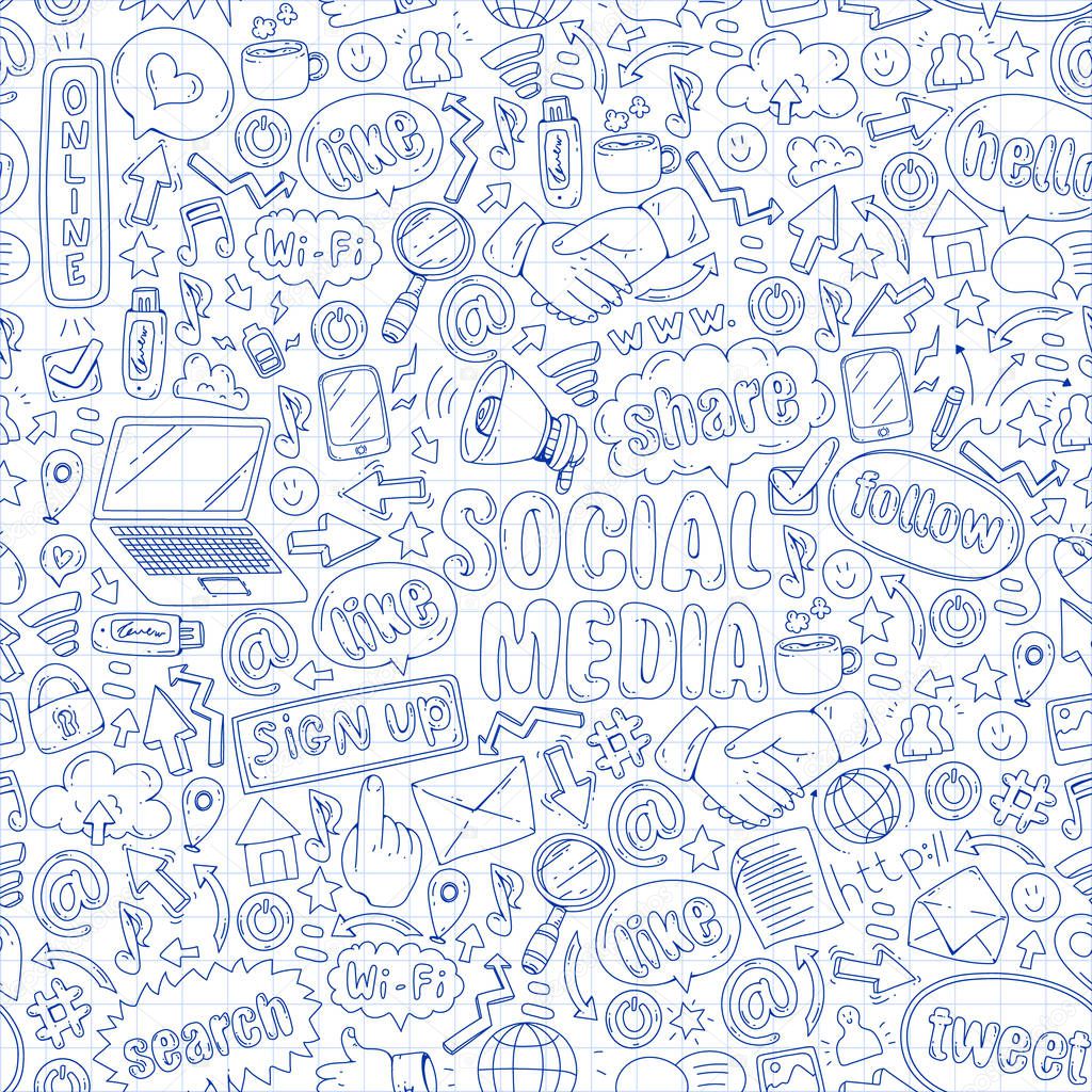 Social media, business, management icons Internet marketing communications