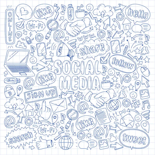 Szociális média, az üzleti, irányítási vektor ikonok. Internet-marketing, kommunikáció. — Stock Vector