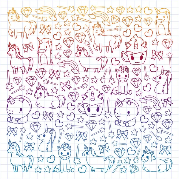 Children pattern with fairy tale unicors for kids clothes, posters, banners, shirts. Vector image with cartoon character. — Stock Vector
