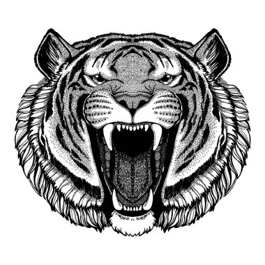 Tiger. Wild animal for tattoo, nursery poster, children tee, clothing, posters, emblem, badge, logo, patch