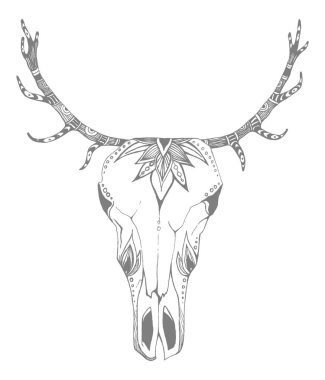 İnek, bufalo, çiçekli kabile tarzı boğa kafatası. Bohem, bohem vektör çizimi. Vahşi ve özgür etnik çingene sembolü.