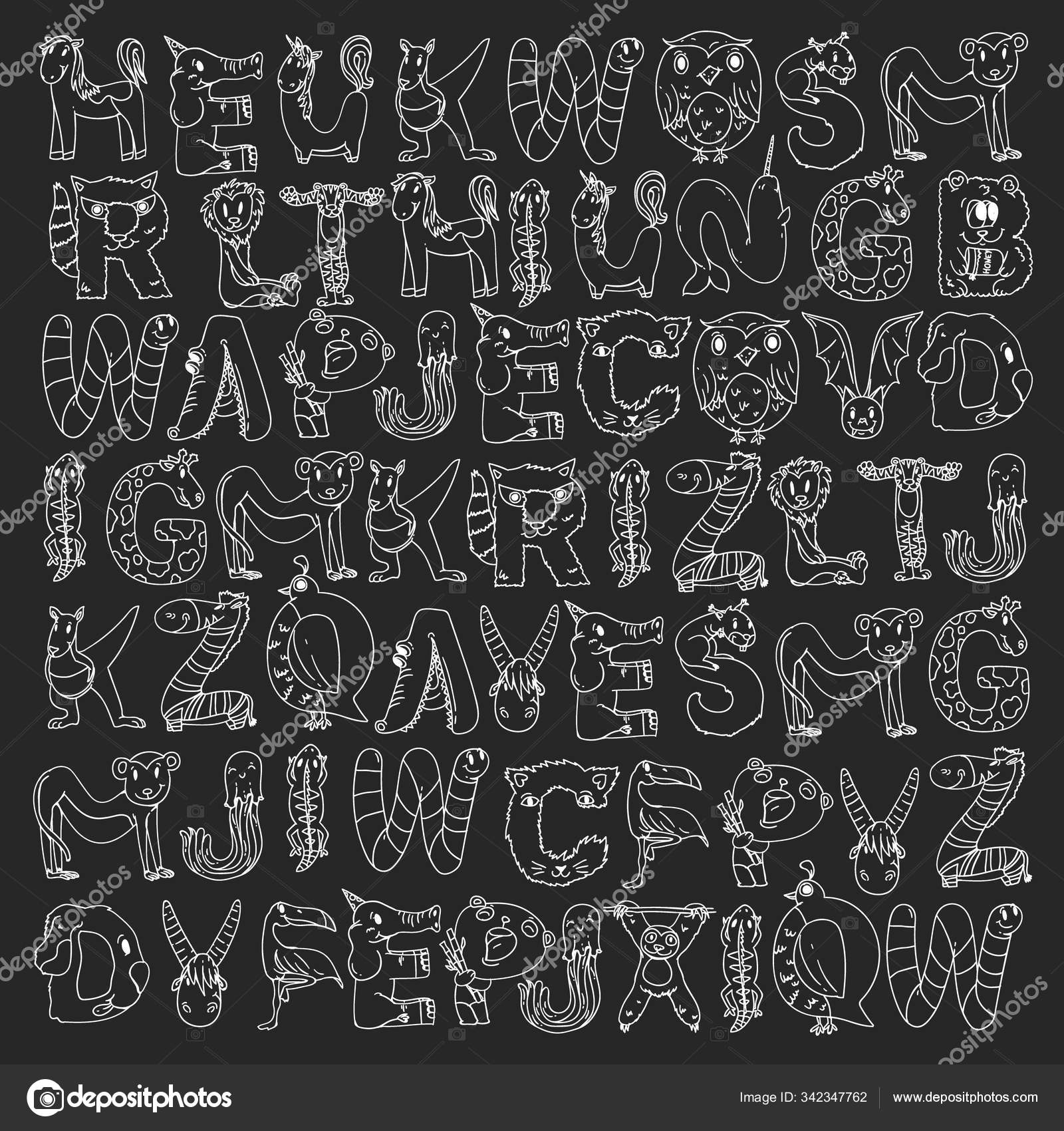 Animal alphabet. Zoo alphabet. Letters from A to Z. Cartoon cute