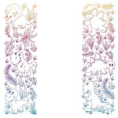 Desen çocuk kumaş, tekstil, kreş duvar kağıdı. Vektör illüstrasyon. El çizilmiş dinozorlar, küçük çocuklar için dino.