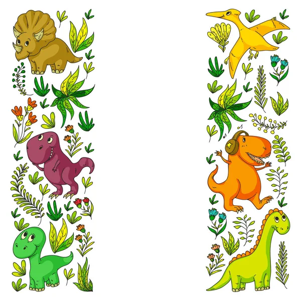 Muster Kinder Stoff, Textil, Kinderzimmer Tapete. Vektorillustration. Handgezeichnete Dinosaurier, Dinos für kleine Kinder. — Stockvektor