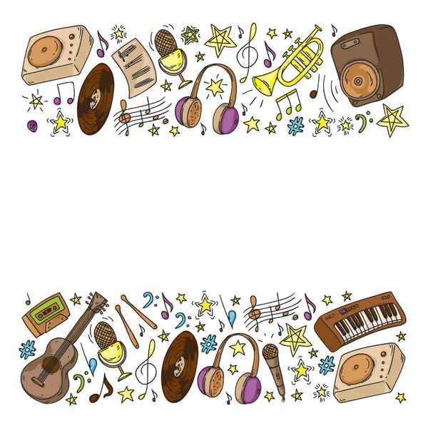 Los niños tocan música. Educación musical, teatro, escuela . — Vector de stock