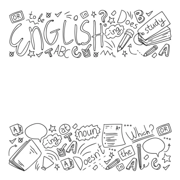 Corsi di inglese. Doodle concetto vettoriale illustrazione dell'apprendimento della lingua inglese . — Vettoriale Stock