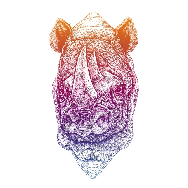 Rhinocéros, rhinocéros. Puissant animal isolé sur fond blanc. Cartoon porte. Illustration de design vectoriel cool . — Image vectorielle