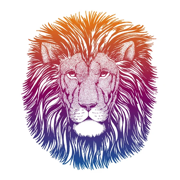 Illustration vectorielle du lion hipster. Mascotte. Portrait d'animal sauvage pour logo, emblème . — Image vectorielle