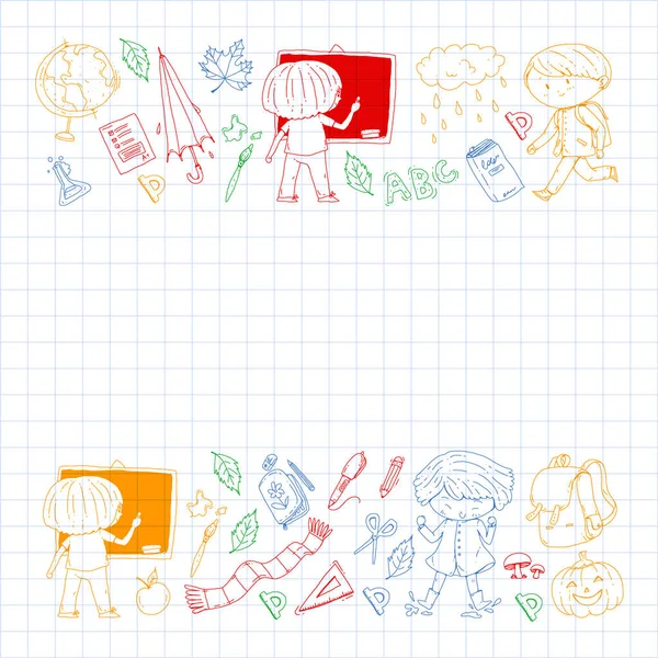 Back to school vector pattern. Education icons for children. — Stock Vector