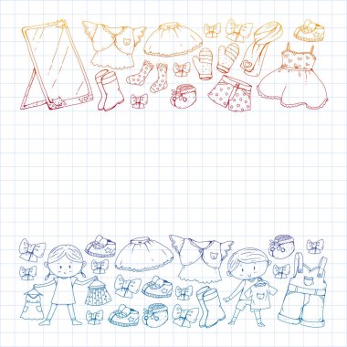 Çocuk kıyafetleri. Bebekler için arka plan, çocuk kalıpları.