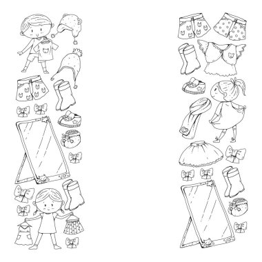 Çocuk kıyafetleri. Bebekler için arka plan, çocuk kalıpları.