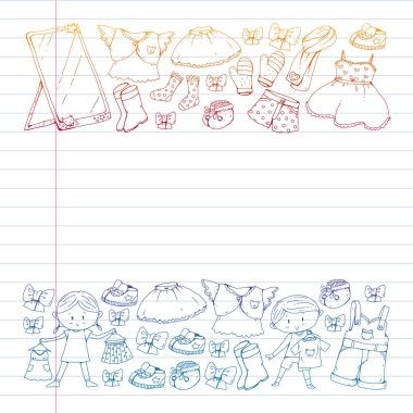 Çocuk kıyafetleri. Bebekler için arka plan, çocuk kalıpları.