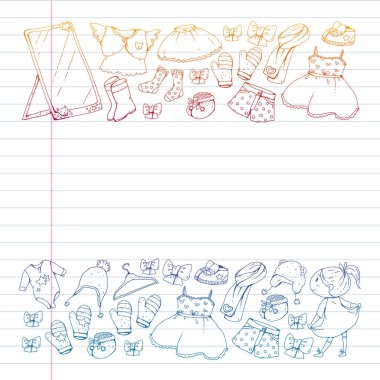 Çocuk kıyafetleri. Bebekler için arka plan, çocuk kalıpları.