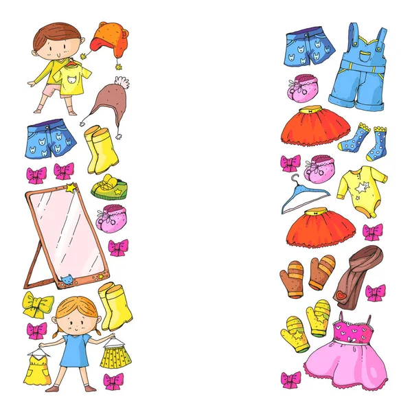 Детская одежда. Предпосылки для детей, модели детей. — стоковый вектор