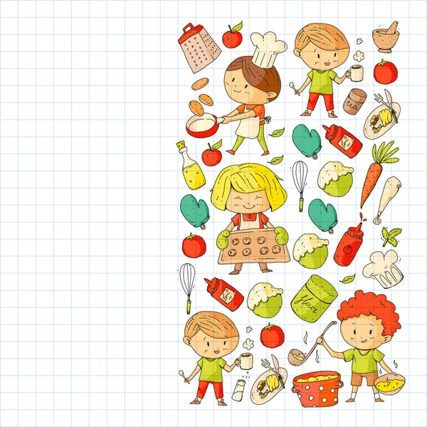 Comida saludable y cocina. Frutas, verduras, hogar. Juego de vectores Doodle . — Vector de stock