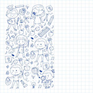 Geri okul vektör desene. Çocuklar için eğitim simgeler.