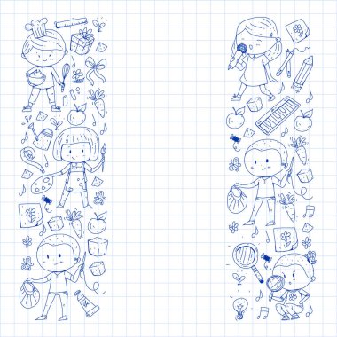 Geri okul vektör desene. Çocuklar için eğitim simgeler.