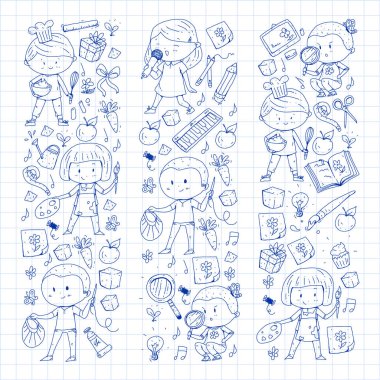 Geri okul vektör desene. Çocuklar için eğitim simgeler.