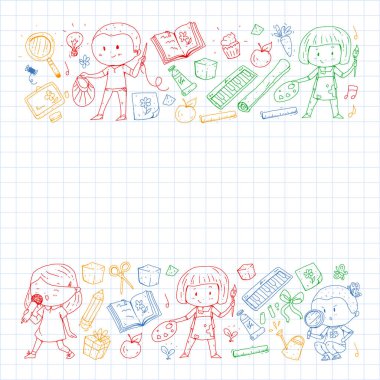 Geri okul vektör desene. Çocuklar için eğitim simgeler.
