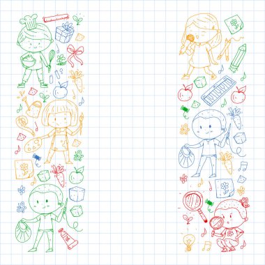 Geri okul vektör desene. Çocuklar için eğitim simgeler.