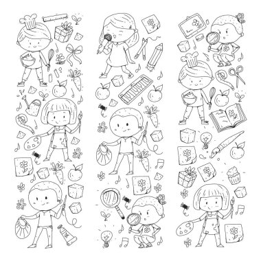 Geri okul vektör desene. Çocuklar için eğitim simgeler.