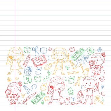 Geri okul vektör desene. Çocuklar için eğitim simgeler.