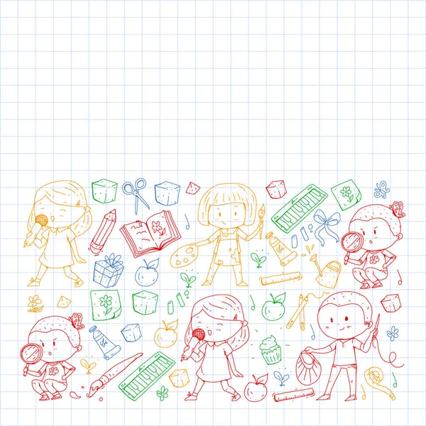 Back to school vector pattern. Education icons for children. — Stock Vector